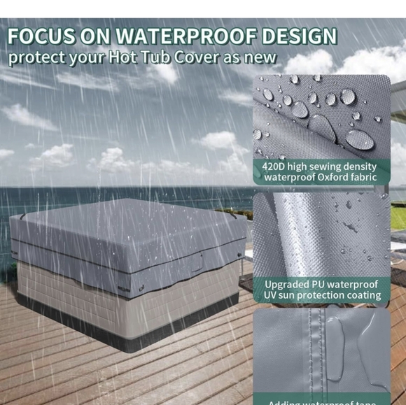 Nwt Heavyduty Waterproof Oxford Material SPA Cover for 85''x 85''Hot Tub cover - Picture 6 of 6